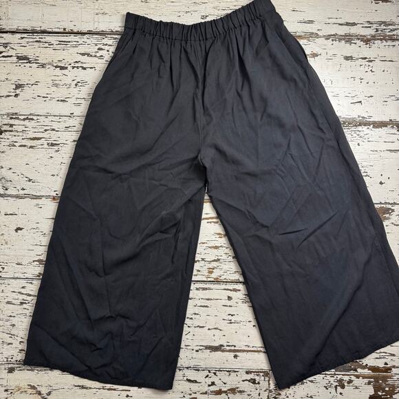 Eileen Fisher Tencel Wide Leg Pull On Pants Gray S16WTG Sandwashed Cropped - Picture 9 of 9